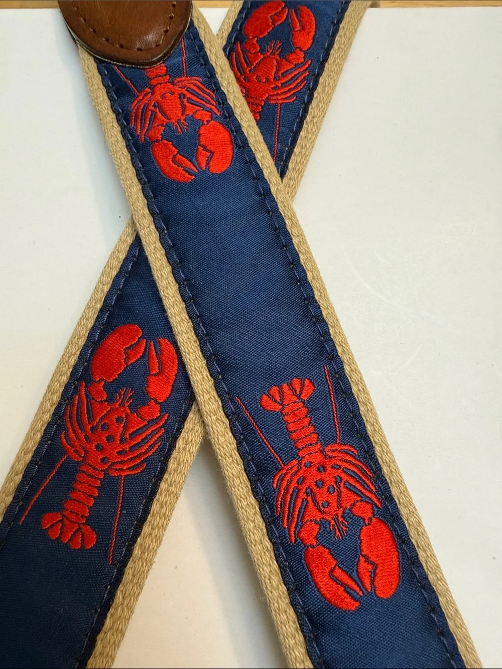 The Belted Cow Co Mens Belt Size 36/90 Lobster Print Brass Buckle Brown Blue